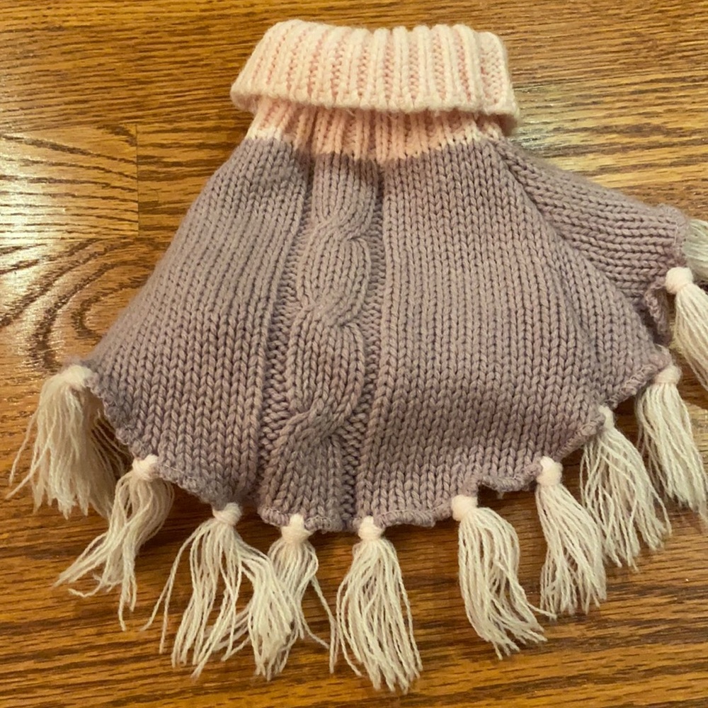 Soft Knit Tassel Dog Sweater Cape in Light Pink and Cream